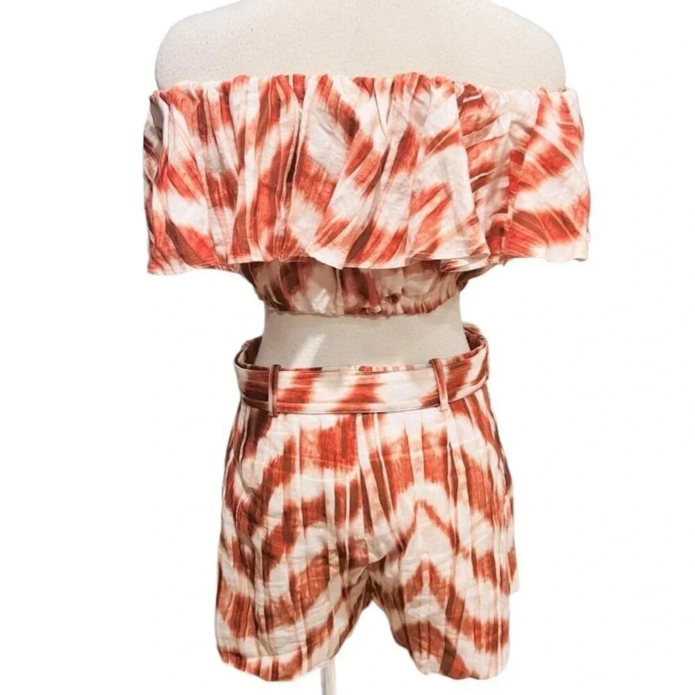 Banana Republic Meridian "Warm Zebra" Linen Shorts Size 4 & Linen Top Size S - Picture 8 of 11